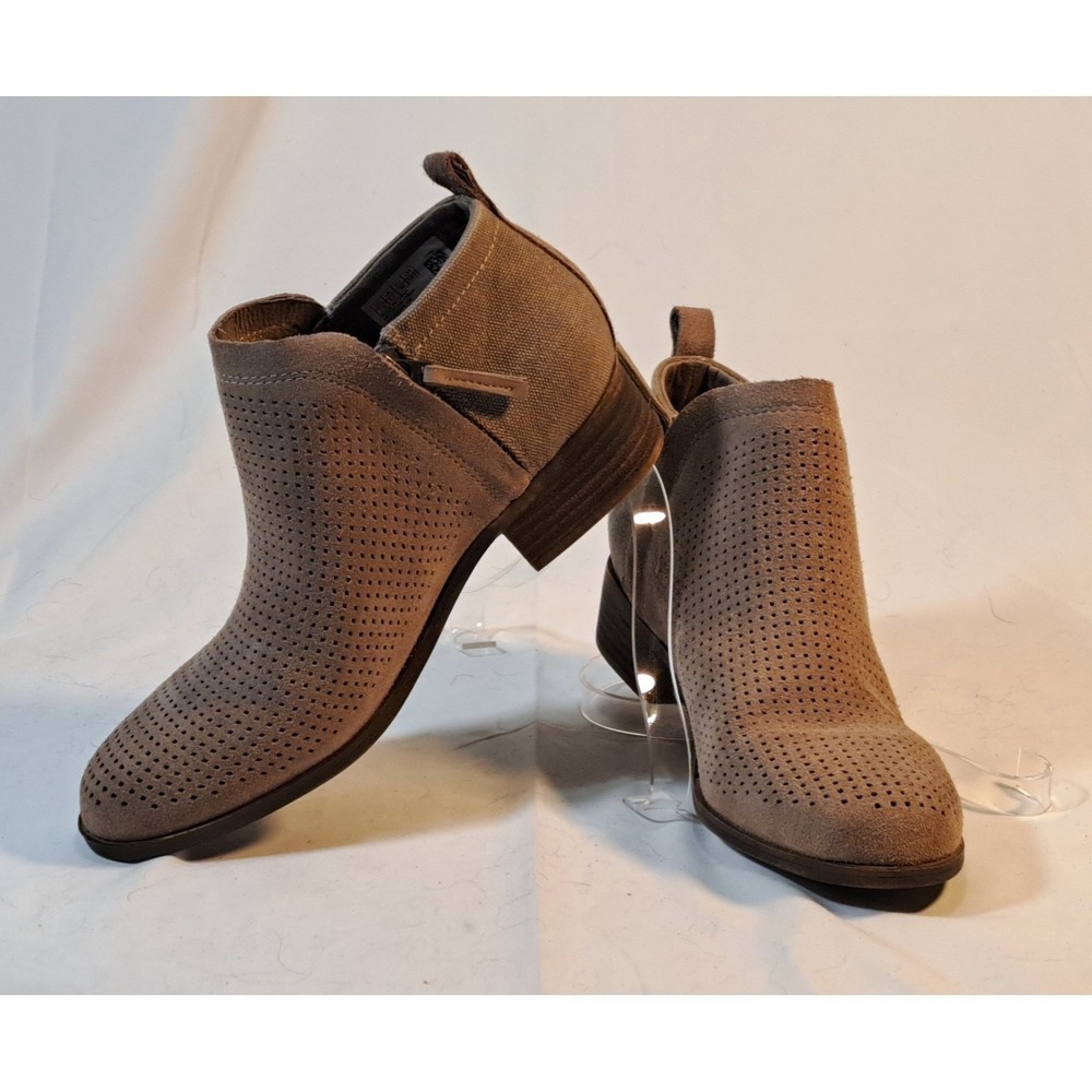 TOMS Deia Taupe Perforated Suede Canvas Ankle Booties Womens 7.5 Zip Block Heel - Picture 12 of 12